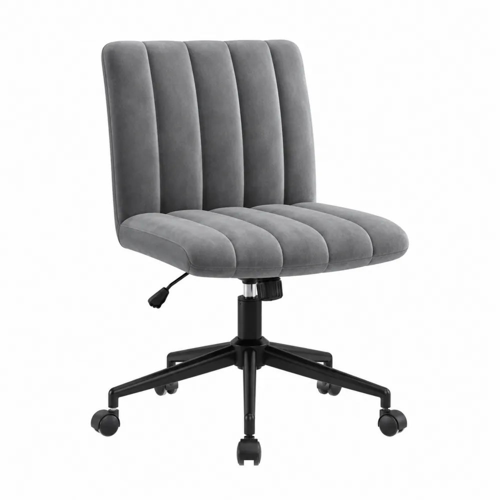 Sedia girevole in velluto grigio con altezza regolabile
