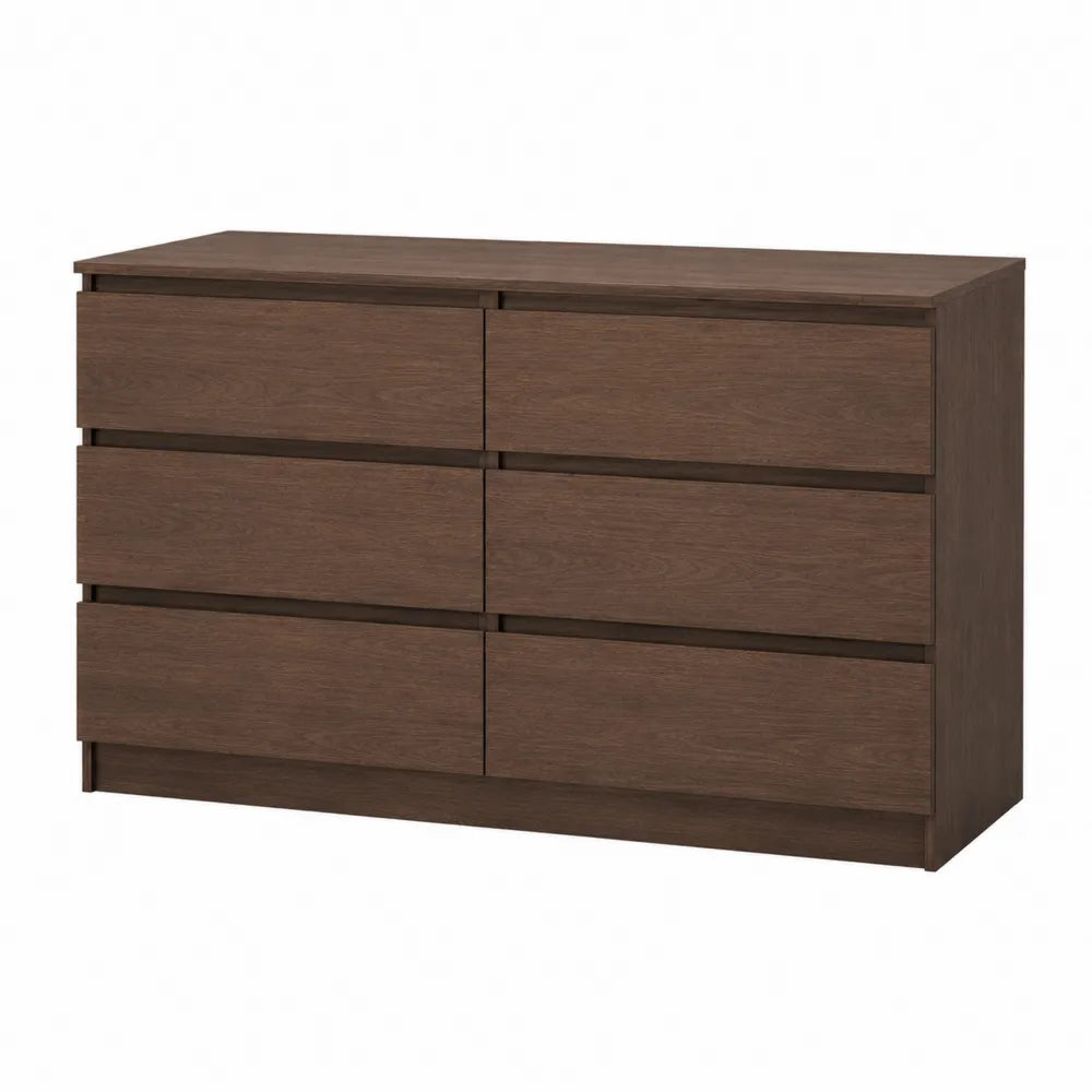 Cassettiera in legno con 6 cassetti marrone scuro 80x160x50 cm