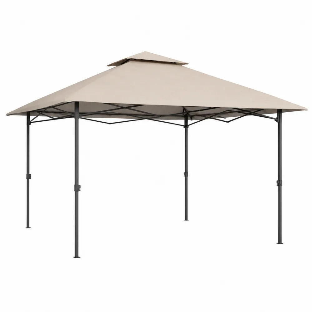Gazebo da Giardino in Metallo con Copertura in Poliestere Beige 3x3m