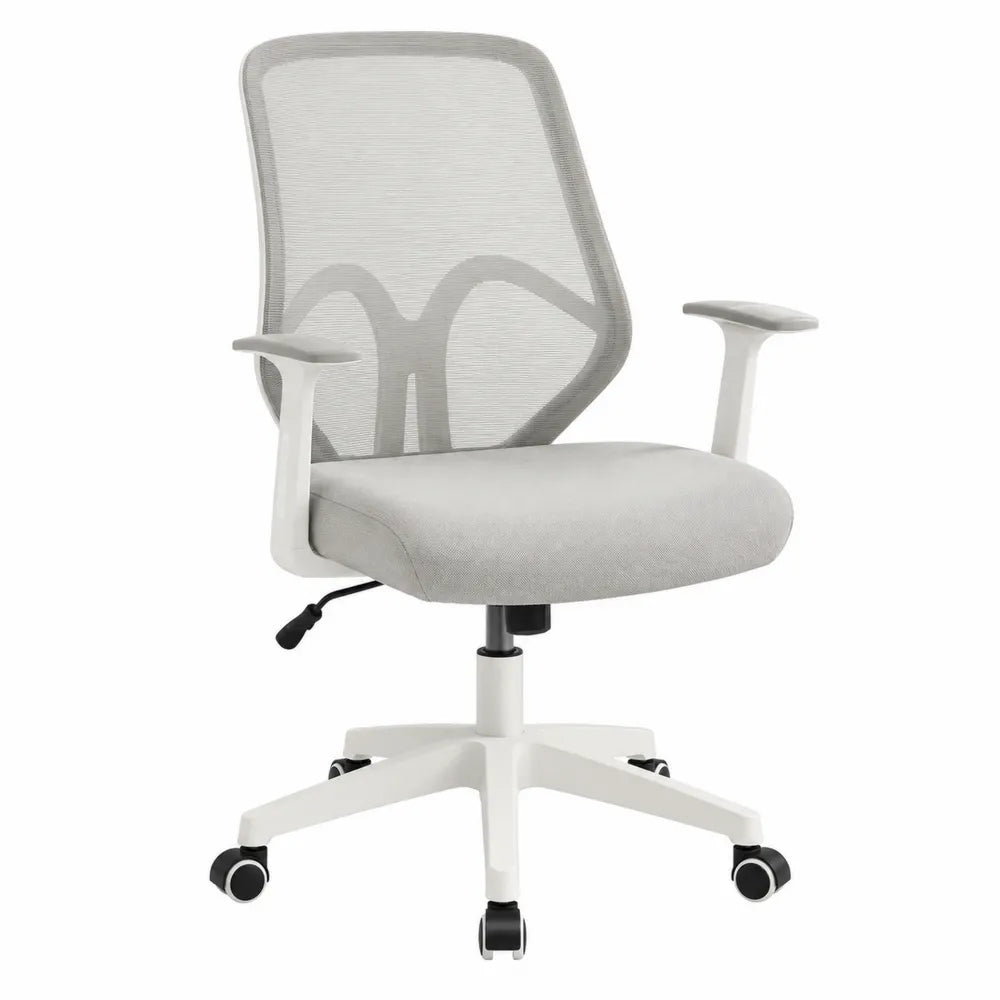 Sedia da ufficio in tessuto grigio con schienale in rete