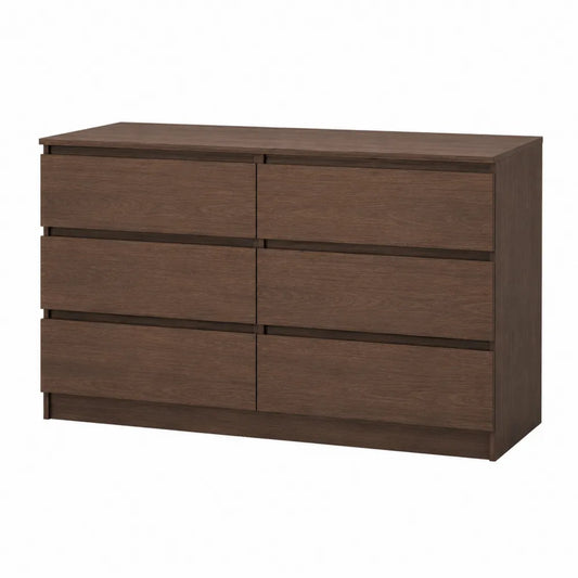 Cassettiera in legno con 6 cassetti marrone scuro 80x160x50 cm