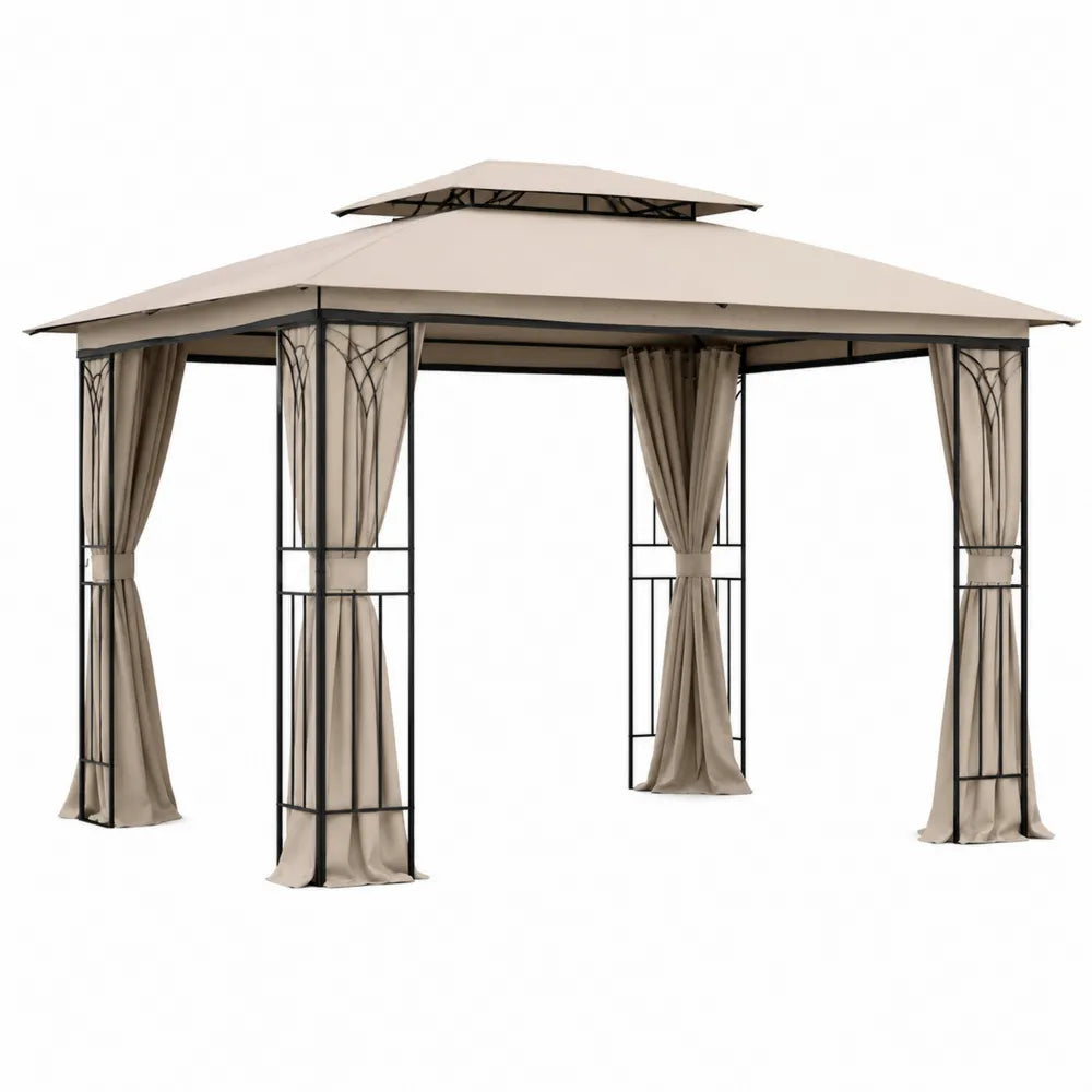 Gazebo da Giardino 4x3 m in Metallo con Tetto in Poliestere Beige