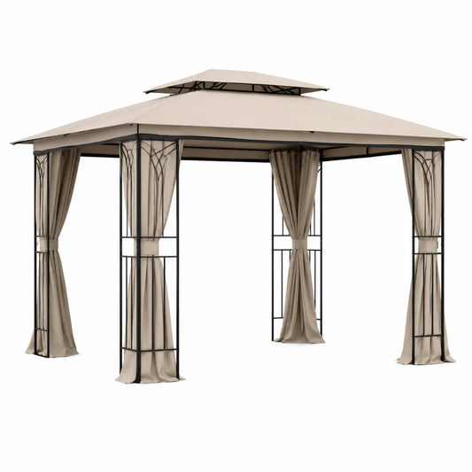 Gazebo da Giardino 4x3 m in Metallo con Tetto in Poliestere Beige
