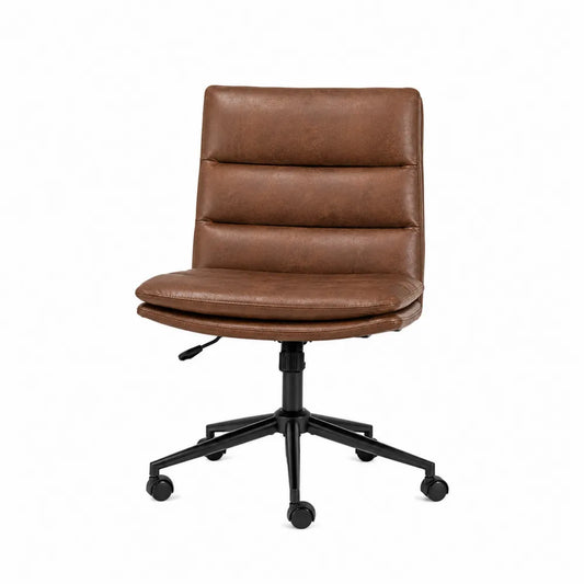 Sedia girevole da ufficio in similpelle marrone con base in acciaio