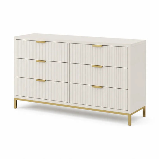 Cassettiera a 6 Cassetti in MDF e Metallo Bianco con Dettagli Oro