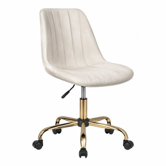 Sedia regolabile in velluto beige con base in metallo dorato