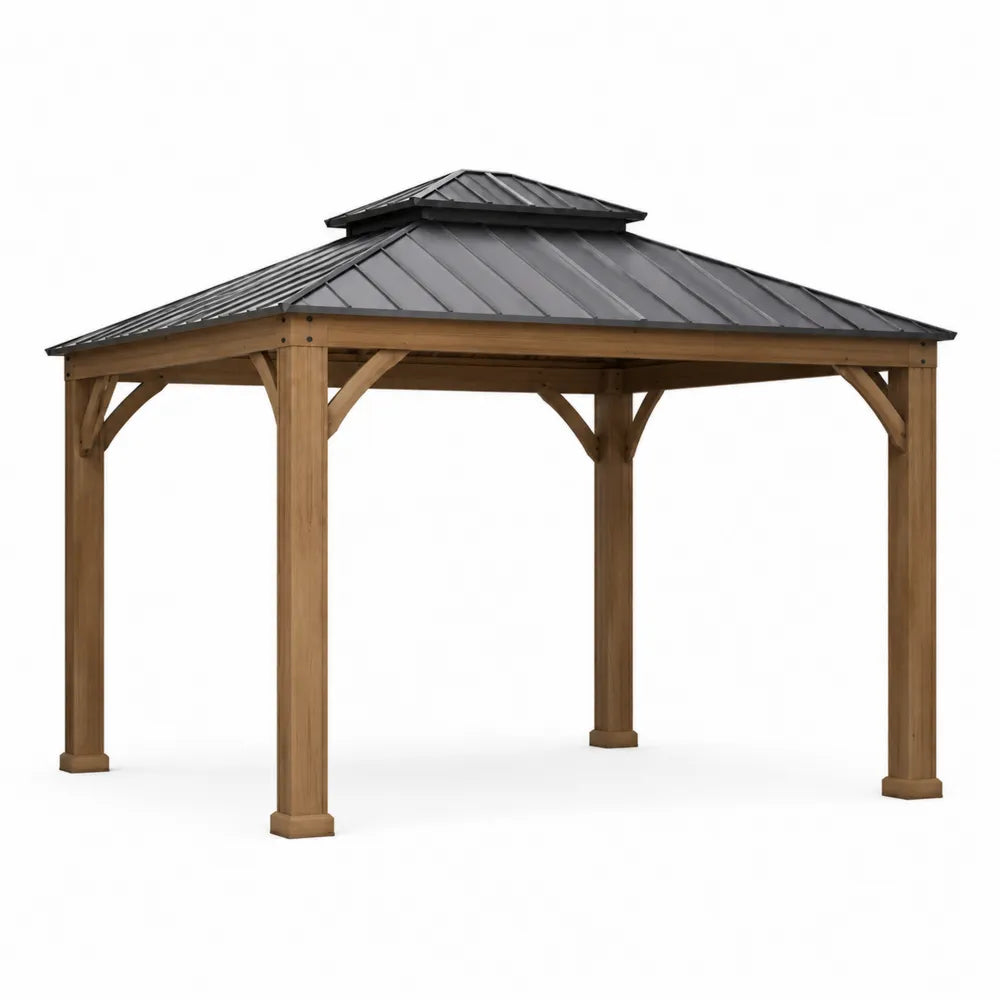 Gazebo in legno e metallo 3x3m Marrone/Grigio