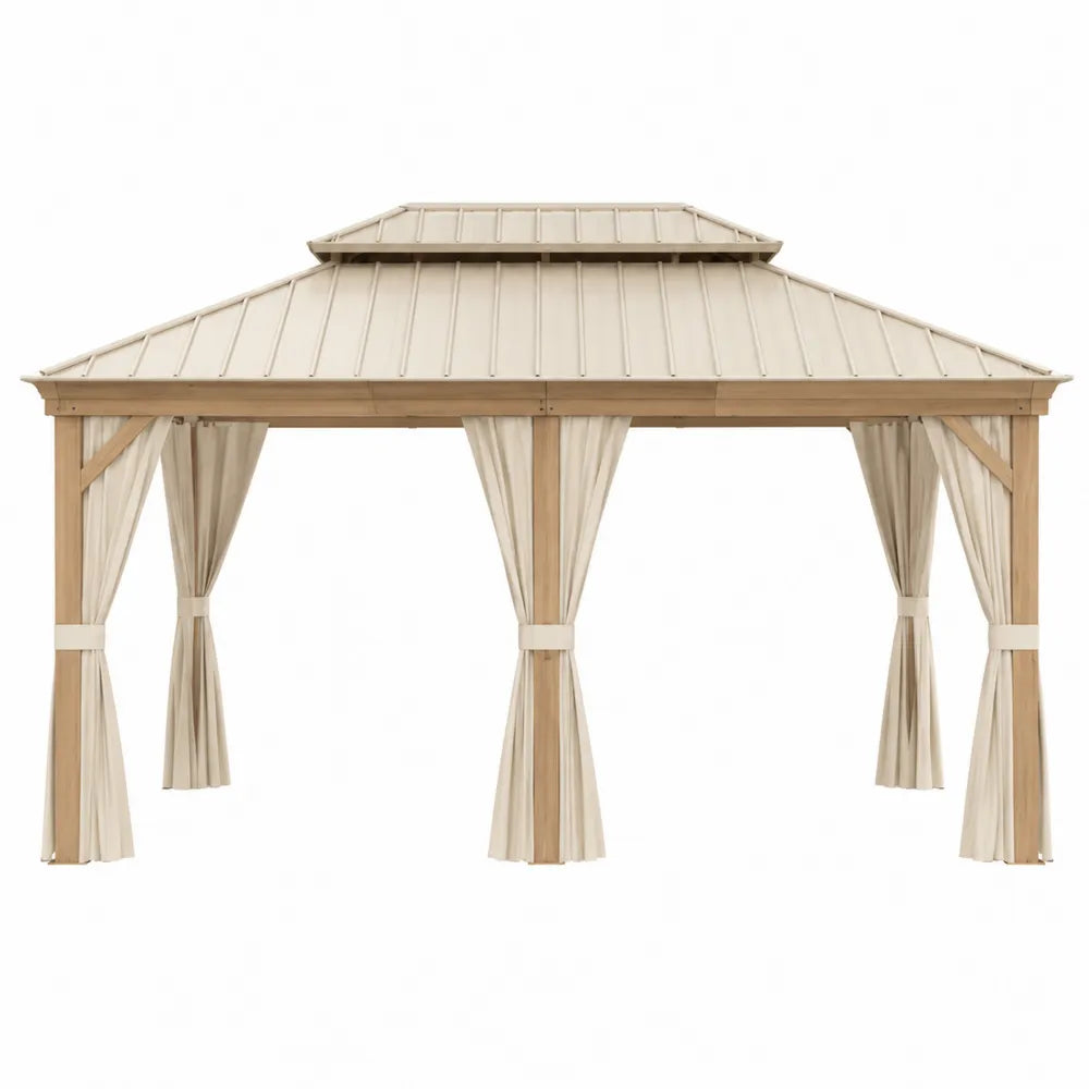 Gazebo in Legno e Metallo da Giardino, 300x400 cm, Beige