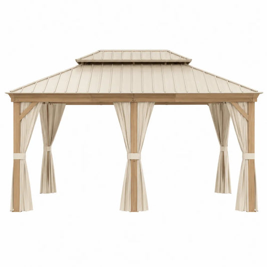 Gazebo in Legno e Metallo da Giardino, 300x400 cm, Beige