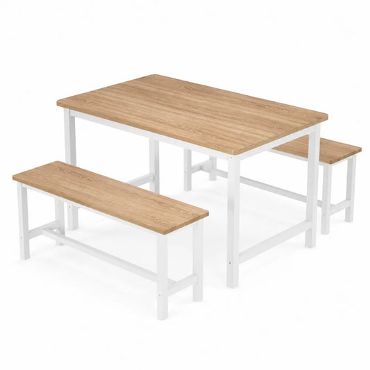 Set Tavolo da Pranzo con Panchine in Legno e Metallo