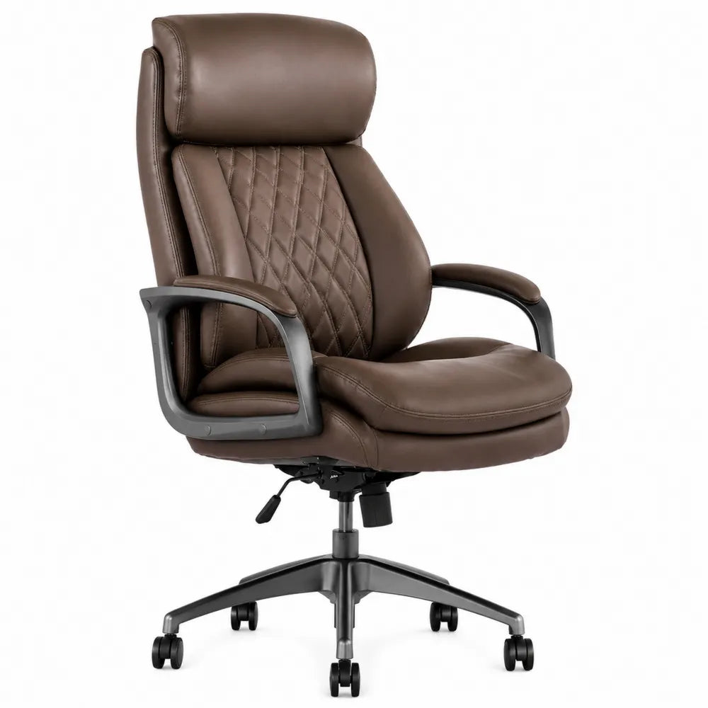 Sedia da ufficio in similpelle marrone con base in acciaio