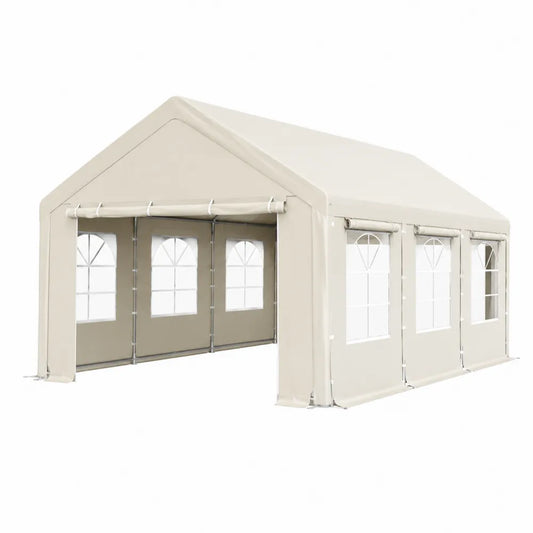 Gazebo per Esterno in Acciaio e Poliestere Beige con Finestre 6x3 m