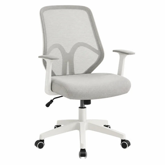 Sedia da ufficio in tessuto grigio con schienale in rete